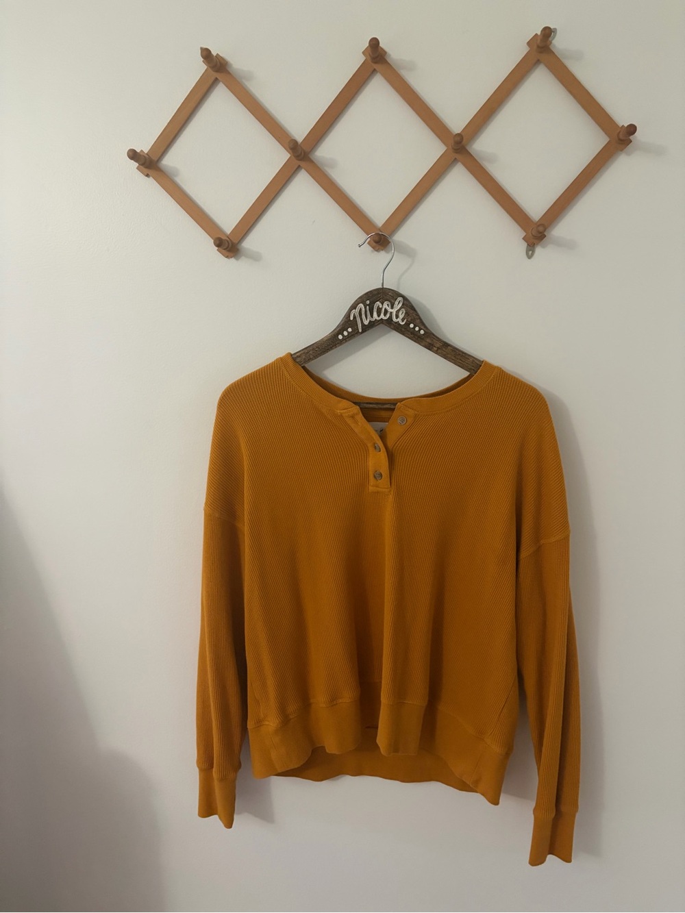 Lou & Grey Mustard Henley Waffle-Knit Sweater